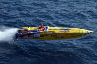 29/5/04 Valletta, Malta: Fair & White driven by Xavier Tancogne flew through the start in the rough conditions. 5th overall