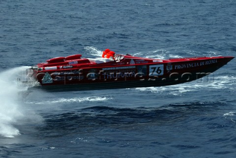 30504 Valletta Malta Thuraya italian boat from Rome passes the Sliema Fort to cross the finish line 