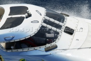 Close up of cockpit on an offshore powerboat