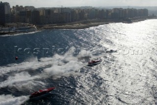 Powerboat P1 World Championship 2004 - Grand Prix of Malta.  Aerial view of fleet
