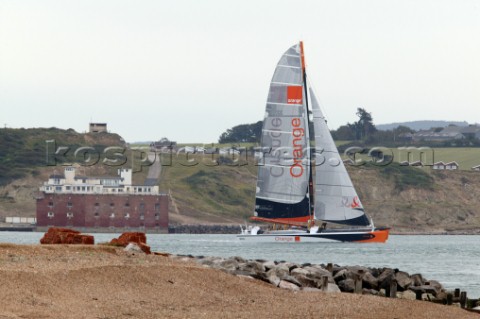Round the Isle of Wight Race 2004 organised by the Island Sailing Club Maxi cat Orange passing Hurst