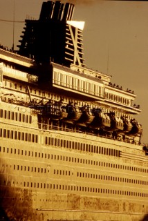Light on the side of a cruise liner