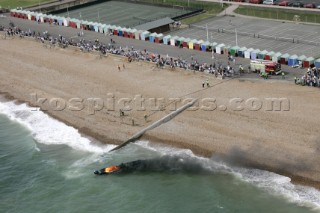 The Powerboat P1 British Grand Prix 2004 in Brighton UK. . Fire onboard Flaminia.