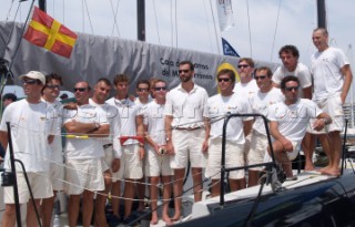 Palma de Maiorca (Spain) - 02nd August 2004. Copa del Rey 2004. Prince of Spain S.A.R. FELIPE de BORBON with CAM crew