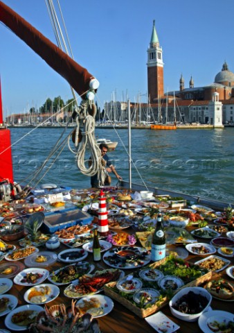 Venice  Italy   4th July 2004San Pellegrino Cooking Cup 2004The Vittorio Missonis boat with all the 
