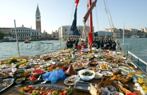 Venice  Italy   4th July 2004San Pellegrino Cooking Cup 2004The Vittorio Missonis boat with all the 