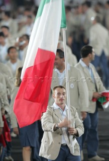 Athens 14 08 2004. Olypic Games 2004  . Opening Cerimony. Porta Bandiera della Squadra Italiana Jury Chechi.