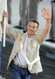 Athens 14 08 2004. Olypic Games 2004  . Opening Cerimony. Porta Bandiera della Squadra Italiana Jury Chechi.