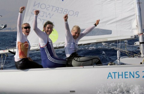 Shirley Robertson and her crew Sarah Ayton and Sarah Webb win Britains first Gold medal in the Yngli