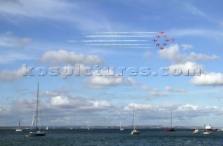 Beach entertainment by the Red Arrows during Cowes Week 2004