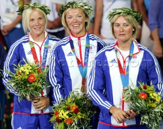 Athens 21 08 2004. Olympic Games 2004  . Yngling. ROBERTSON WEBB AYTON (GBR) . Gold Medal