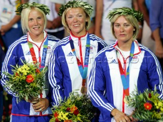 Athens 21 08 2004. Olympic Games 2004  . Yngling. ROBERTSON WEBB AYTON (GBR) . Gold Medal