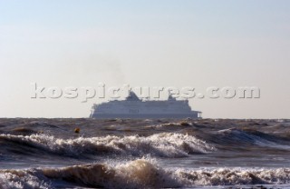 Ferry off dover cliffes on its way to calais france