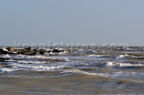 Waves crashes over rock on St Margarets Bay Dover Kent
