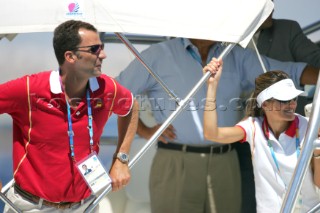 Athens 28 08 2004. Olympic Games 2004  . Tornado. Prince Felipe de Borbon and his wife Letizia follow  the Tornado Race in Athens.