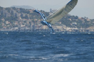 Open 60 Belgocom on the edge of capsizing in strong winds