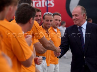 Valencia - 07 10 2004. Valencia Louis Vuitton Cup ACT 2 & 3. Juan©Carlos de Borbon, King of Spain, meet the team.