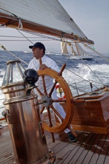 Helmsman on board classic yacht Eleanora during the Voiles de St Tropez 2004
