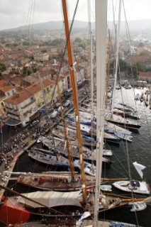 Masthead view of classic yachts in the port of St Tropez