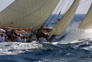 Classic yacht crashes through choppy seas at the Voiles de St Tropez 2004
