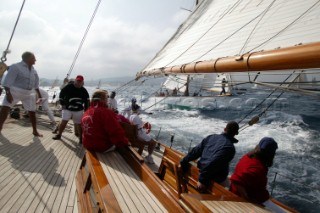 Crew on board classic yacht Eleonora during the Voiles de St Tropez 2004