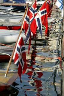 75th Anniversary Regatta of the Dragon Class 2004 - dockside St Tropez. Danish ensigns.
