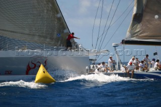 Collision between Mari Cha V and Venom W60. Antigua Race Week 2004