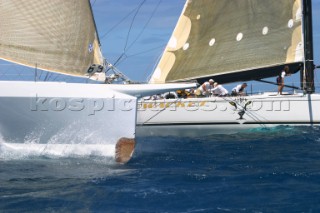 The damaged bow of Marie Cha V during Antigua Race Week 2004
