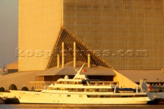 Superyacht moored outside the Sheraton Hotel, Dubai - United Arab Emirates