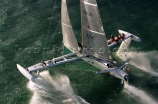 The French foiled trimaran Hydroptere