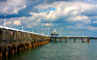 Jetty with storm clouds. Yarmouth, IW.