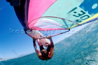 Onboard with windsurfer mid air