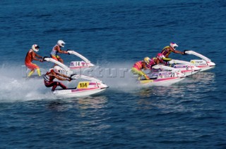 Fleet of Jet Skiers at start of race