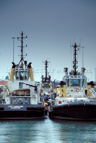 Tugboats moored at Southampton docks UK