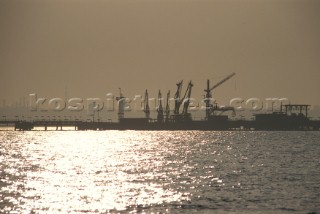 Fawley Oil Refinery from Hamble Point, Solent, UK