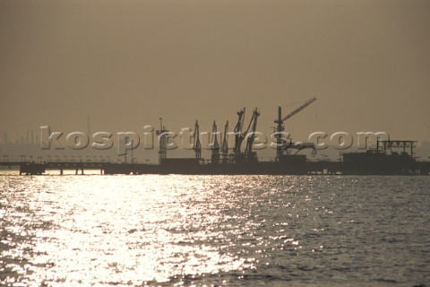 Fawley Oil Refinery from Hamble Point Solent UK