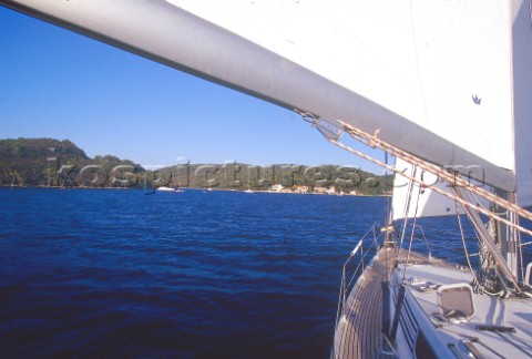 View of Mljet Island Croatia from onboard cruising yacht