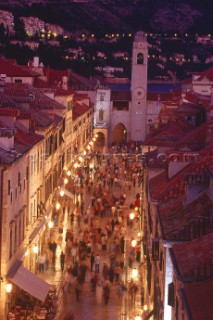 The Plaza, the main street of Dubrovniks old city at night, Croatia.