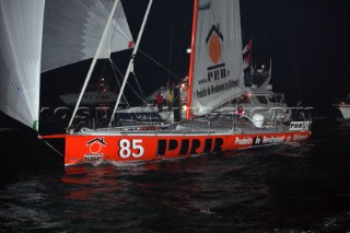 Vendee Globe 2004/5 - Vincent Riou - winner. Arrived 02/02/2005 at 22:49:55, in 87 days, 10 hours, 47 minutes and 55 seconds, with an average speed of 11.28 Knots.