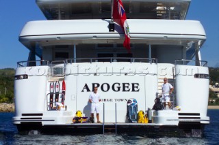 Dive platform on stern of superyacht Apogee