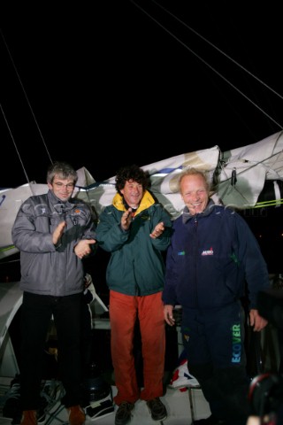 Congratulated by winner Vincent Riou of PRB and Jean Le Cam of Bonduelle British Open 60 sailor Mike