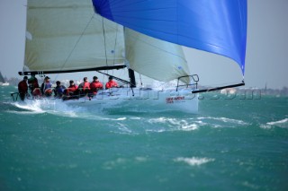 The Melges 32 sportsboat with blue asymmetric spinnaker during Key West Race Week 2005