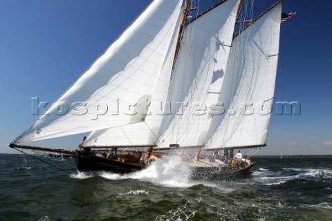 Two masted schooner under sail