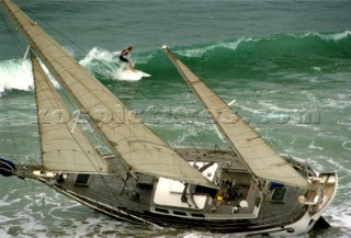 Sailing yacht run aground on beach