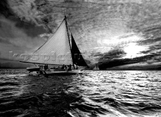 Classic cat rig under sail