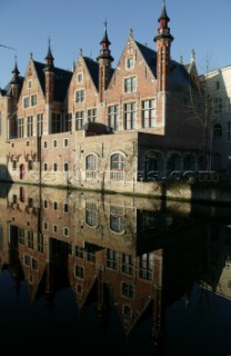 Reflection of buildings in canal, Brugge, Belgium