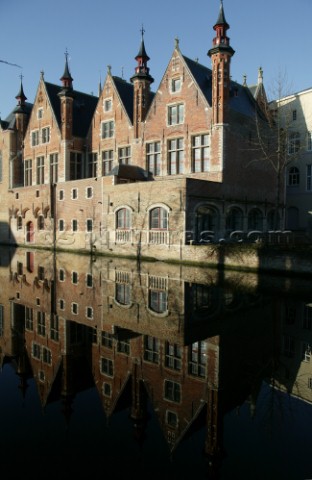 Reflection of buildings in canal Brugge Belgium