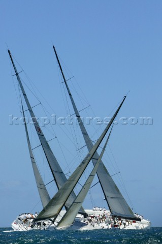 Antigua Sailing Week 2004 Ker 55 Aera crosses 140ft schooner Mari Cha IV