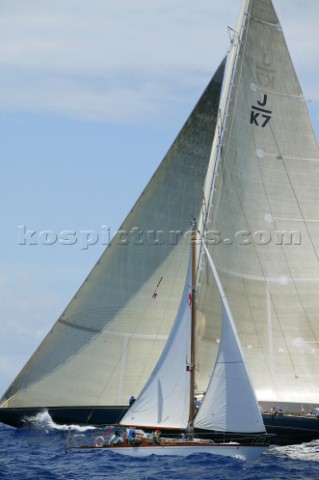 Antigua Classic Yacht Regatta 2005 SIMBA 1964 35ft Cheoy Lee LionClass Sloop passing VELSHEDA