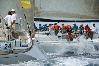 Antigua Sailing Week 2005. Foreground: LOLITA (HISSAR) - Swan 56. Background: STORM - Reichel Pugh 44, skipper Paul Amon